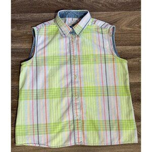 VINTAGE GUESS BUTTON SHIRT SLEEVELESS MULTICOLOR 100%COTTON WOMENS M USA